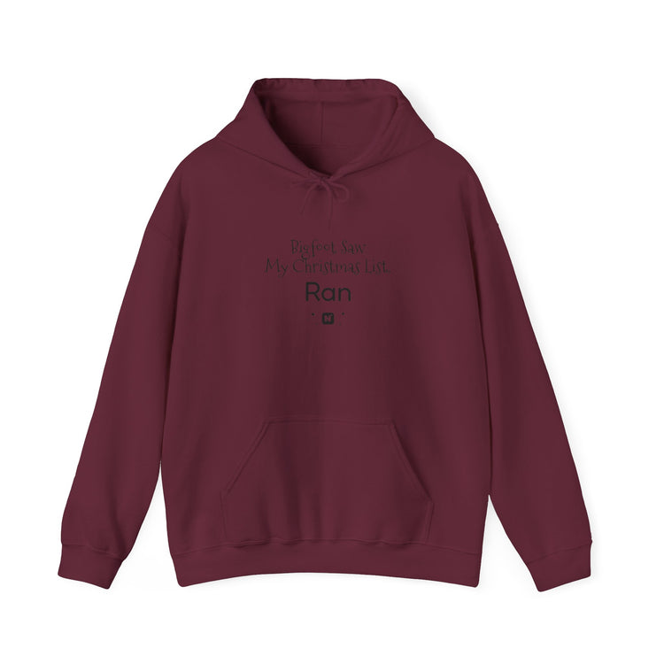Bigfoot Christmas List™ Hooded sweatshirt in maroon – original NewGiftDay design