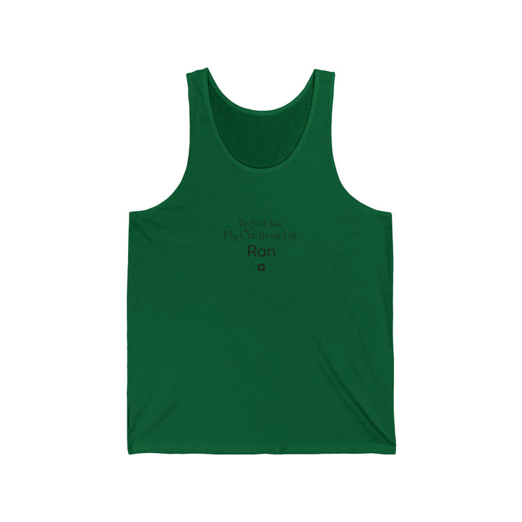 Bigfoot Christmas List Unisex Jersey Tank tank top in kelly – original NewGiftDay design