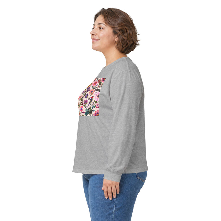 Blush Bird Garden DTG Printed for Layered Days long sleeve tee in sport-grey – original NewGiftDay design