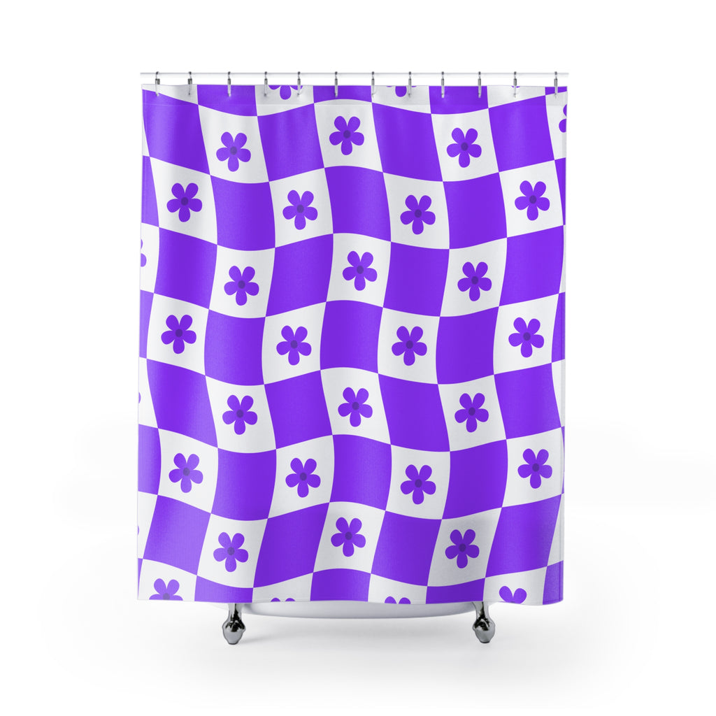 Psychedelic Checkerboard Flower Shower Curtain Gift: Groovy Retro for Funky Homes