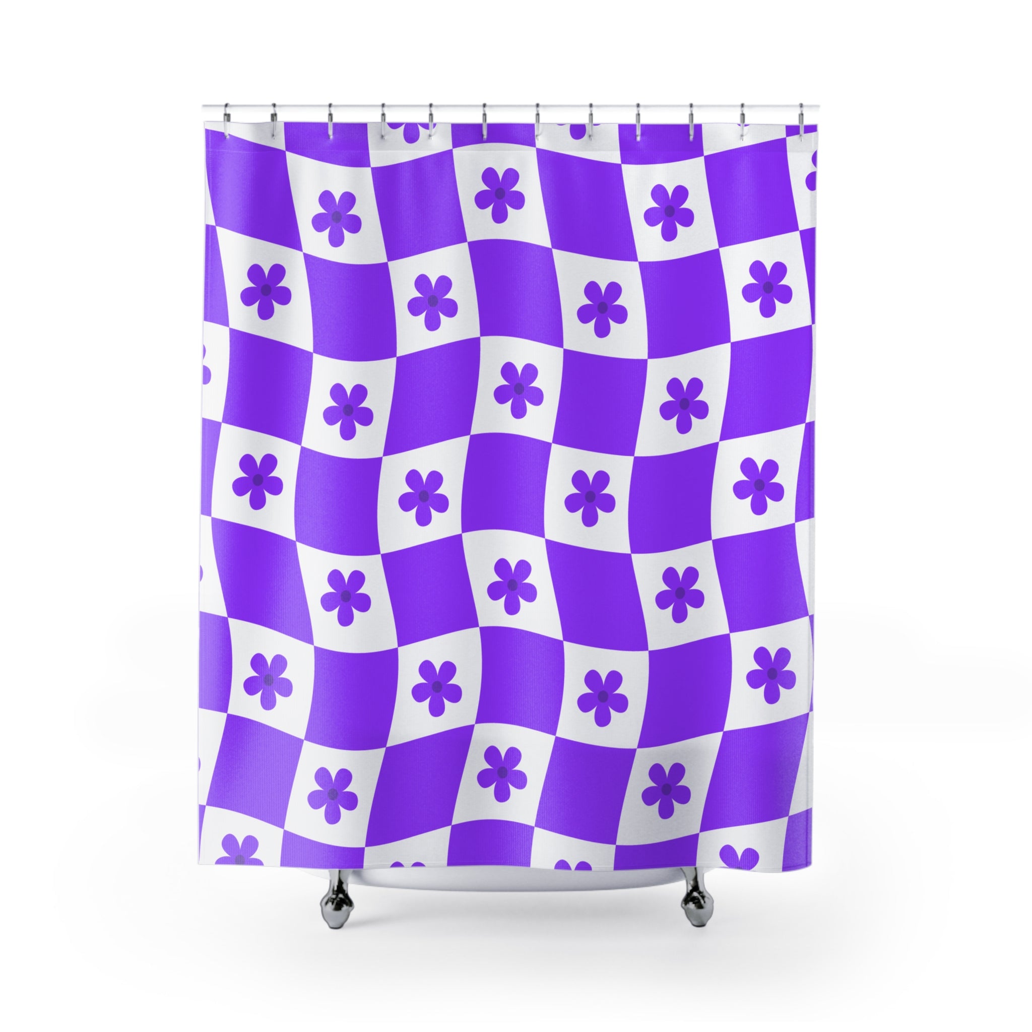 Psychedelic Checkerboard Flower Shower Curtain Gift: Groovy Retro for Funky Homes