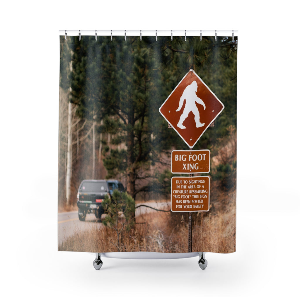 "Big Foot Crossing" Pikes Peak Photo Shower Curtain Gift: Cryptid Lore for Adventurous Homes
