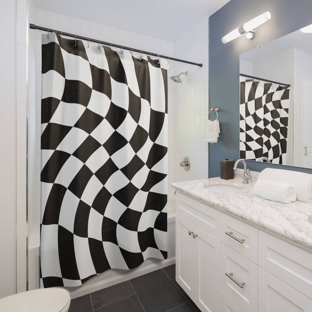 Psychedelic Black & White Checkerboard Shower Curtain Gift: Optical Illusion for Dynamic Homes