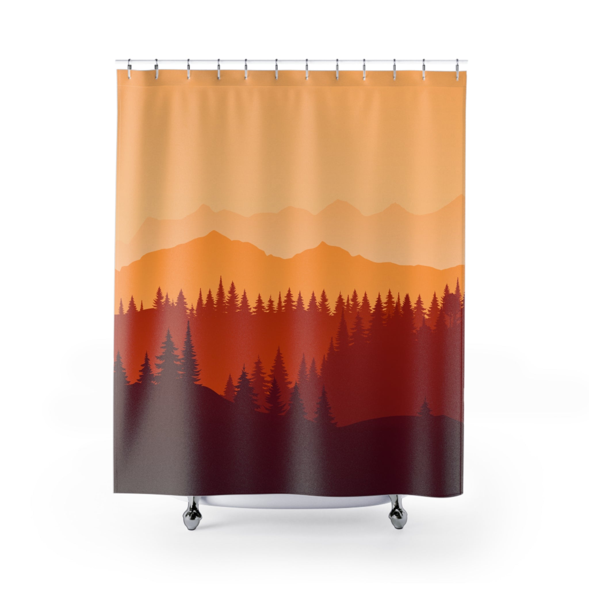Minimalist Autumn Mountain Forest Shower Curtain Gift: Serene Fall for Tranquil Homes