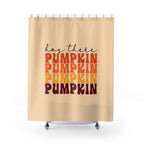 "Hey There Pumpkin" Groovy Autumn Stacked Text Shower Curtain Gift: Retro Warmth for Fall Homes