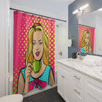 Pop Art Winking Woman with Teacup Shower Curtain Gift: Retro Glam for Chic Homes