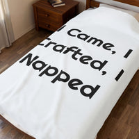 I Came, I Crafted I Napped Velveteen Plush Throw for Cozy Sewing Time blanket – original NewGiftDay design, view 3
