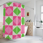 Pink & Green Quilt Square Shower Curtain Gift: Preppy Chic for a Bright Home