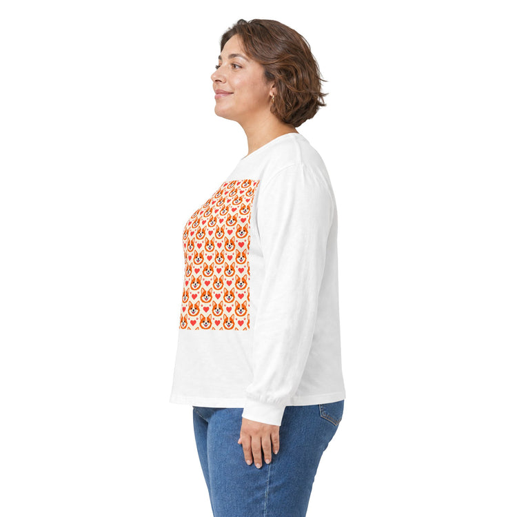 Corgi Hearts long sleeve tee in white – original NewGiftDay design