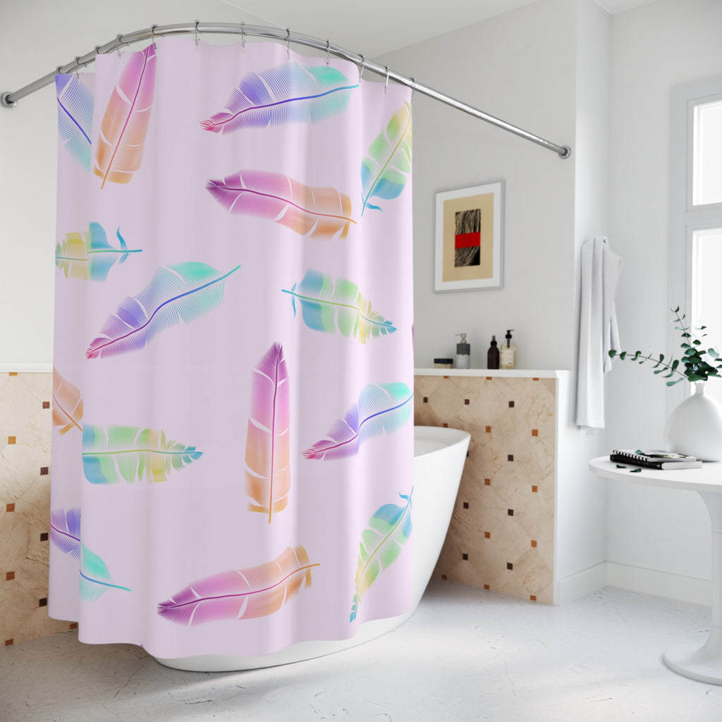 Ethereal Pastel Feather Pattern Shower Curtain Gift: Dreamy Boho for Serene Homes