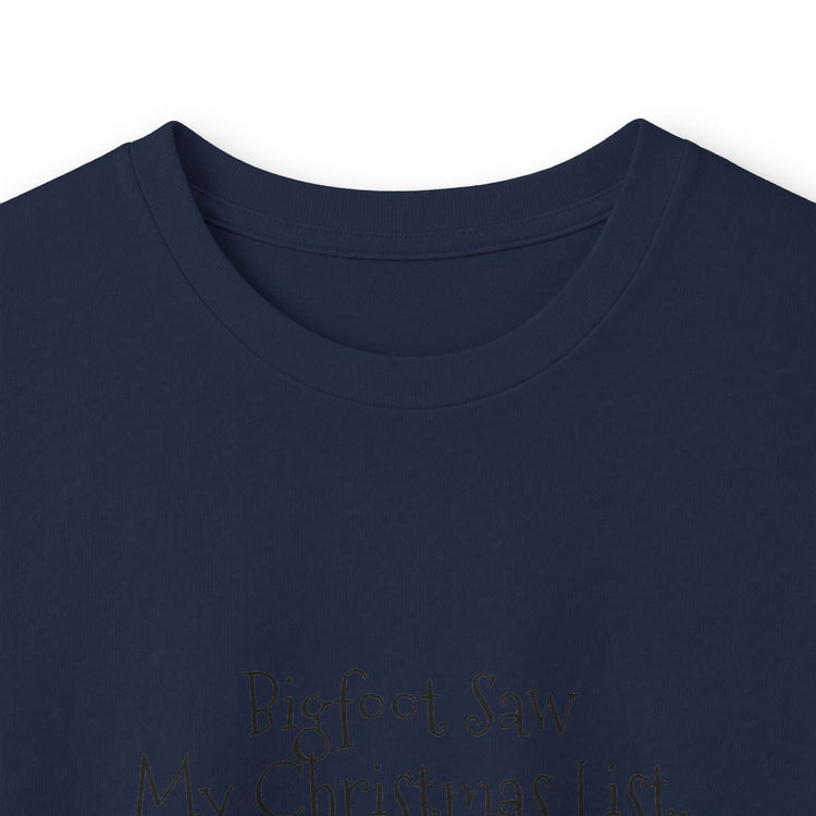 Bigfoot Christmas List long sleeve tee in light-pink – original NewGiftDay design