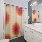 Retro Layered Floral Shower Curtain Gift: 70s Sunset Vibe for Bold Bathrooms