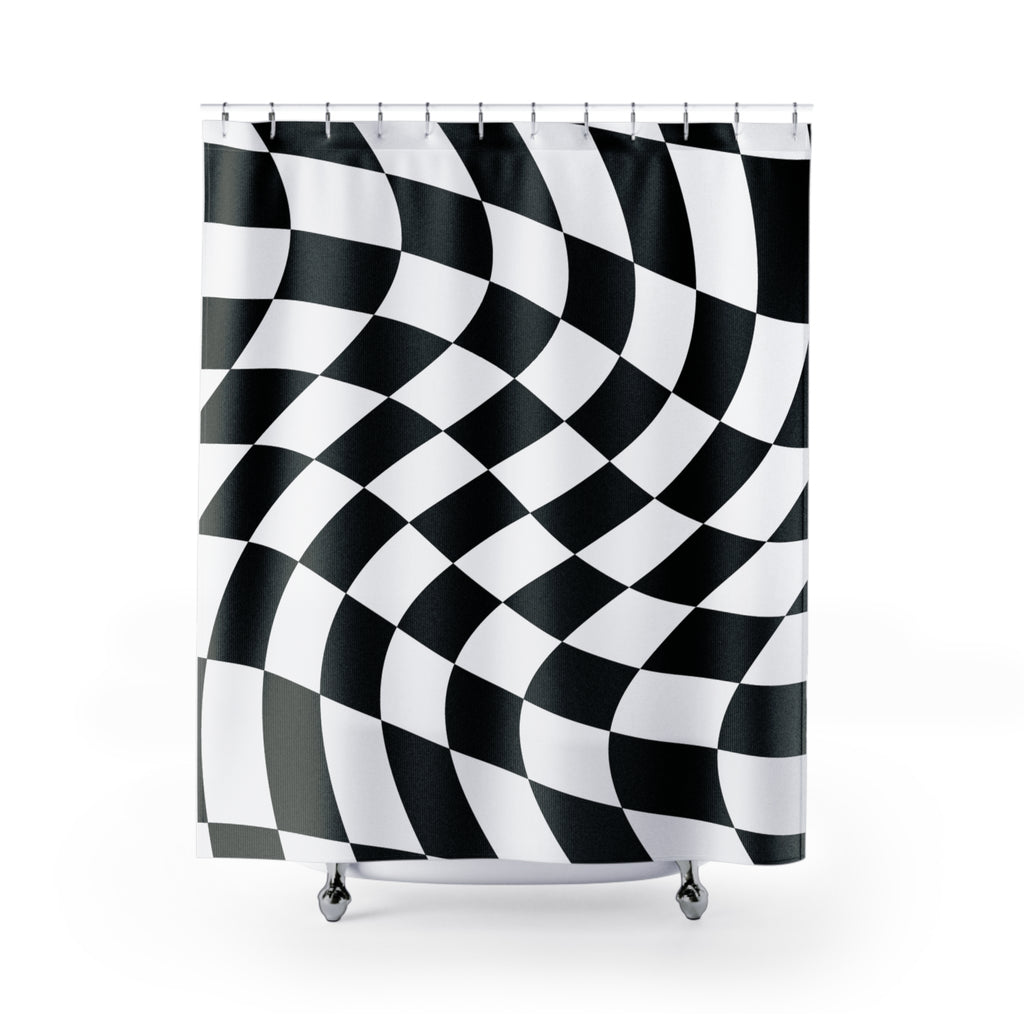 Psychedelic Black & White Checkerboard Shower Curtain Gift: Optical Illusion for Dynamic Homes
