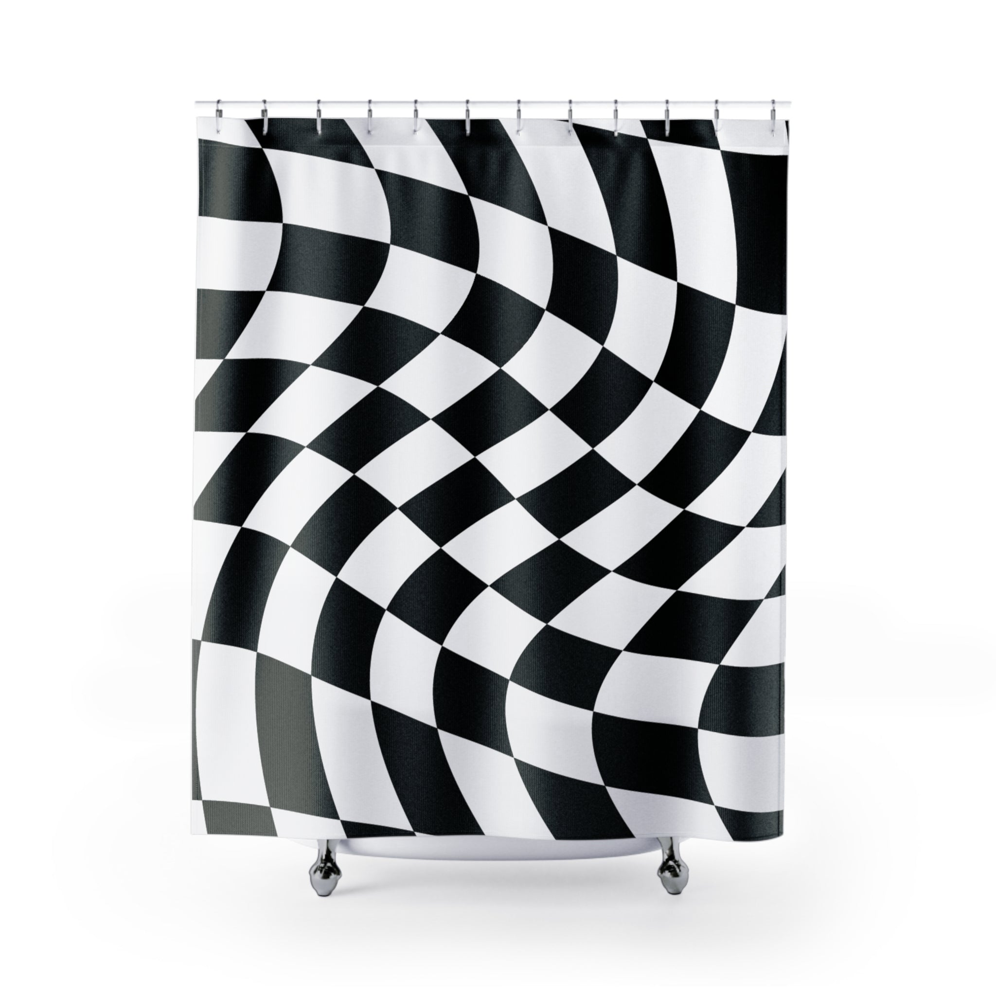 Psychedelic Black & White Checkerboard Shower Curtain Gift: Optical Illusion for Dynamic Homes