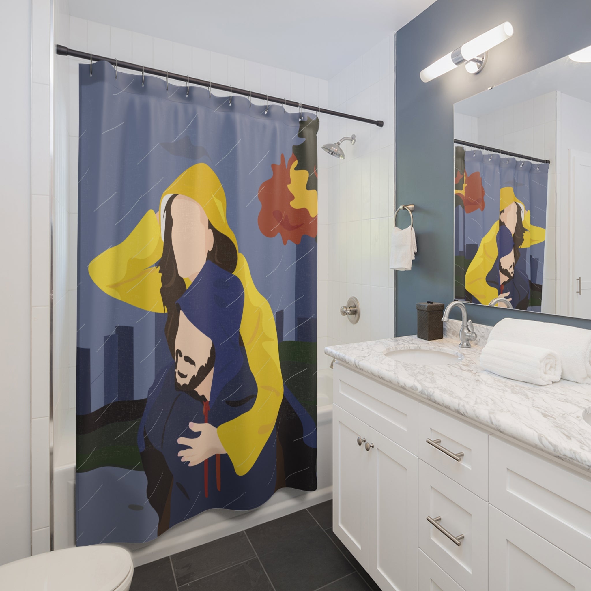 Rainy Day Piggyback Love Story Shower Curtain Gift: Romantic Comfort for Cozy Homes