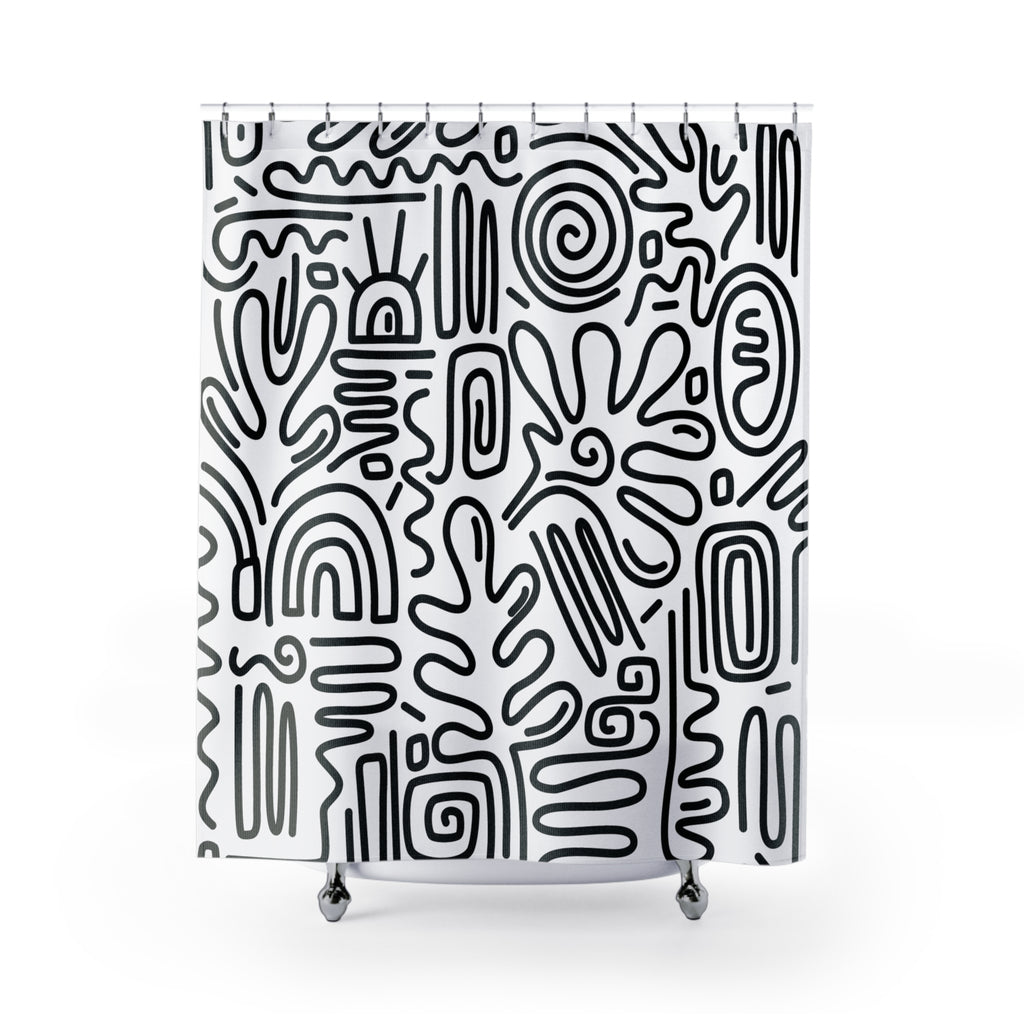 Monochrome Doodle Art Shower Curtain
