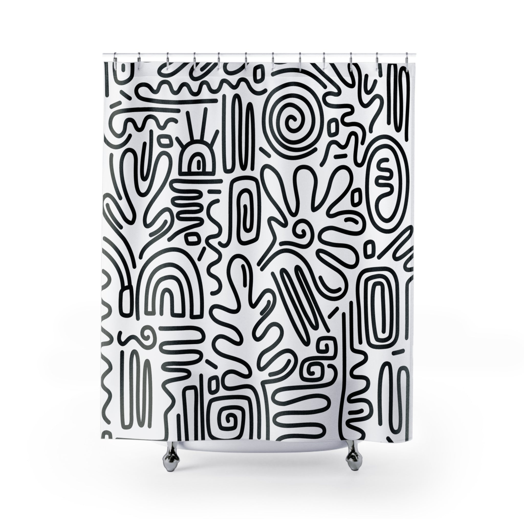 Monochrome Doodle Art Shower Curtain