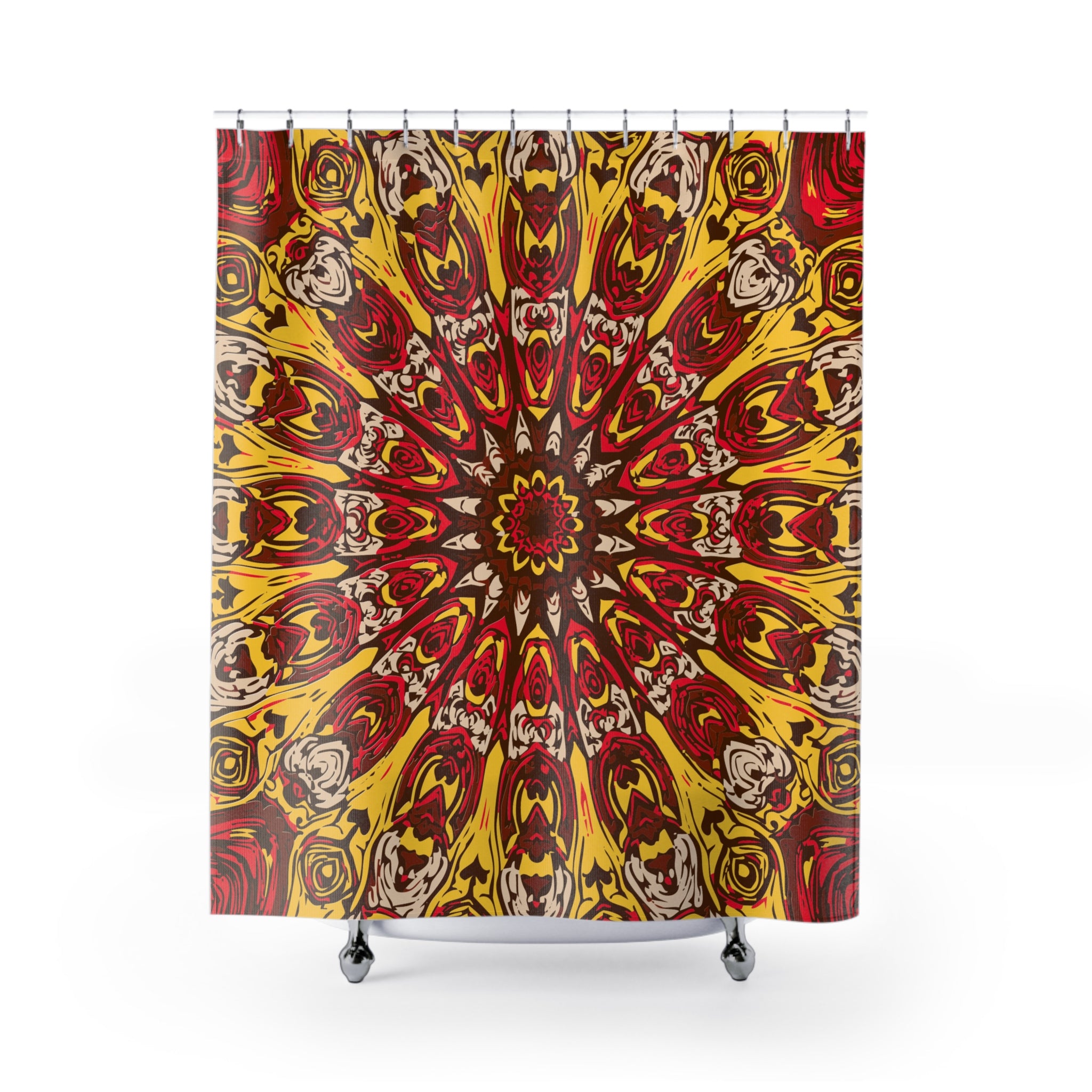 Radial Tribal Mandala Shower Curtain Gift: Earthy Folk Art for Global Homes