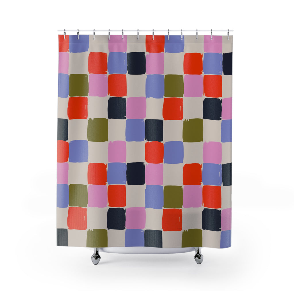 Abstract Brushstroke Plaid Shower Curtain Gift: Artistic Flair for Eclectic Homes