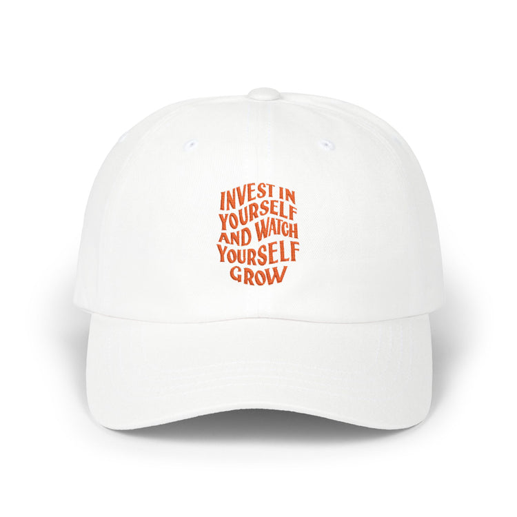 Grow Yourself Classic Dad Cap hat in white – original NewGiftDay design