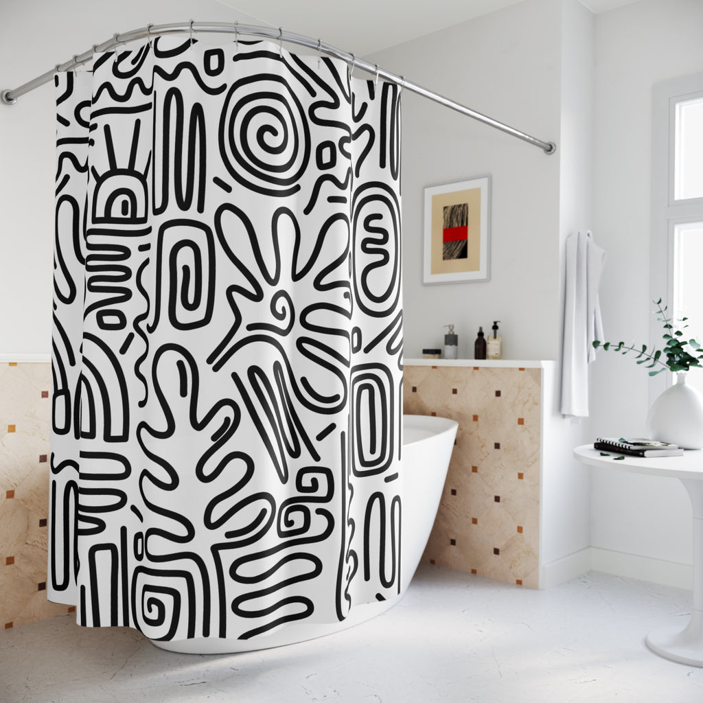 Monochrome Doodle Art Shower Curtain