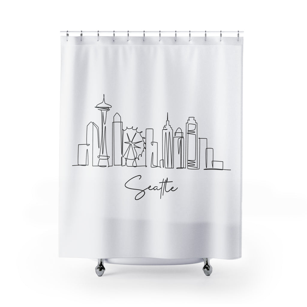 Minimalist Seattle Skyline Shower Curtain Gift: Urban Line Art for Modern Traveler Homes