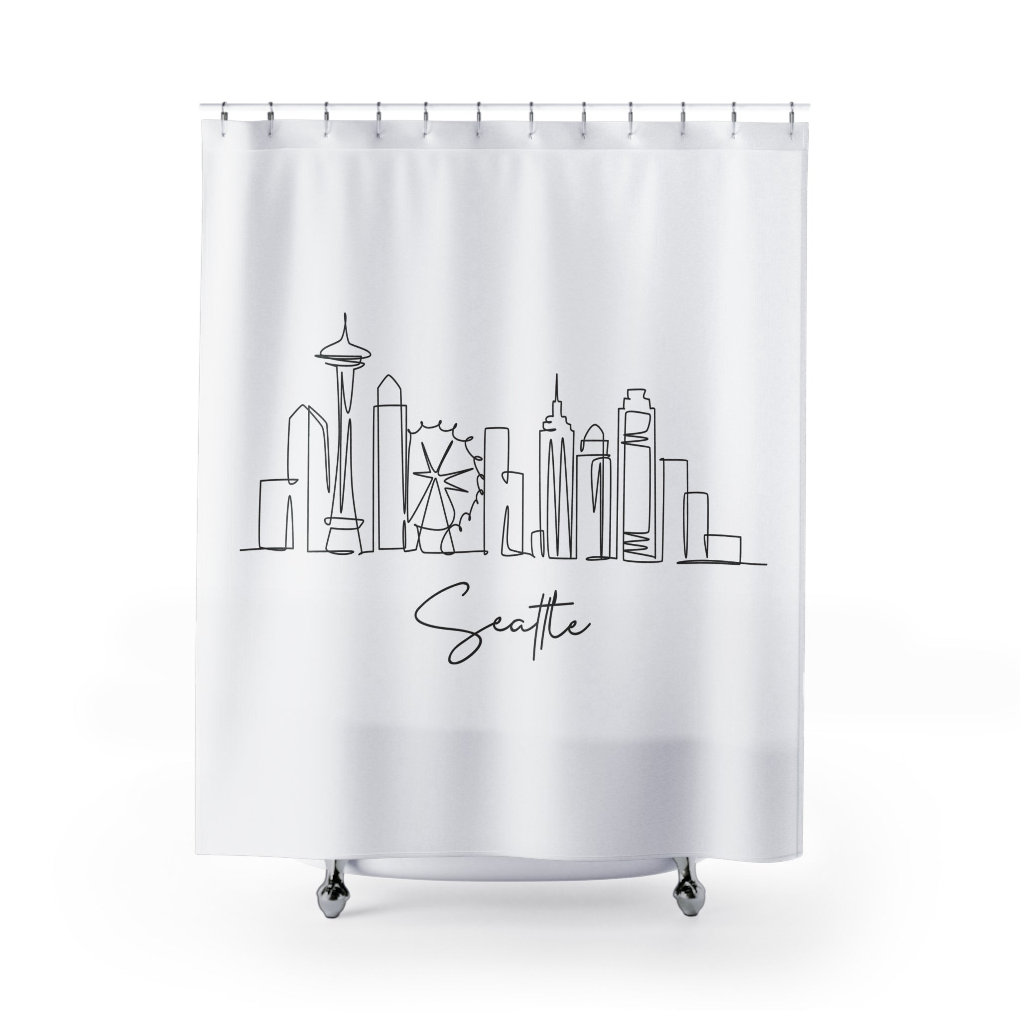 Minimalist Seattle Skyline Shower Curtain Gift: Urban Line Art for Modern Traveler Homes