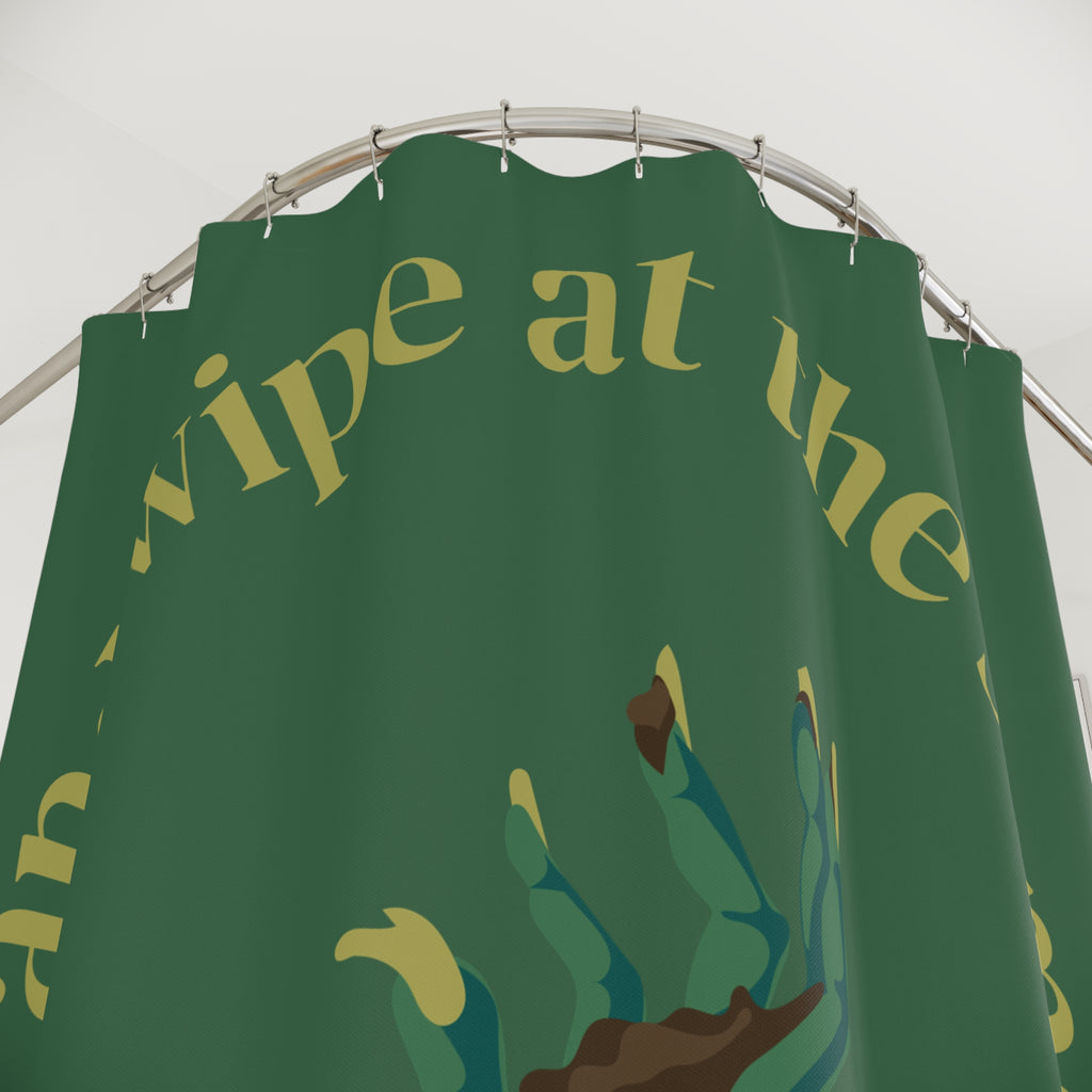 "Swipe and Wipe" Zombie Hand Shower Curtain Gift: Humorous Horror for Quirky Homes
