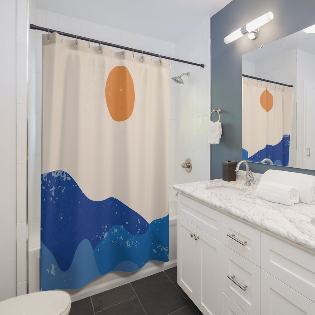 Abstract Coastal Wave Shower Curtain Gift: Minimalist Serenity for Tranquil Homes