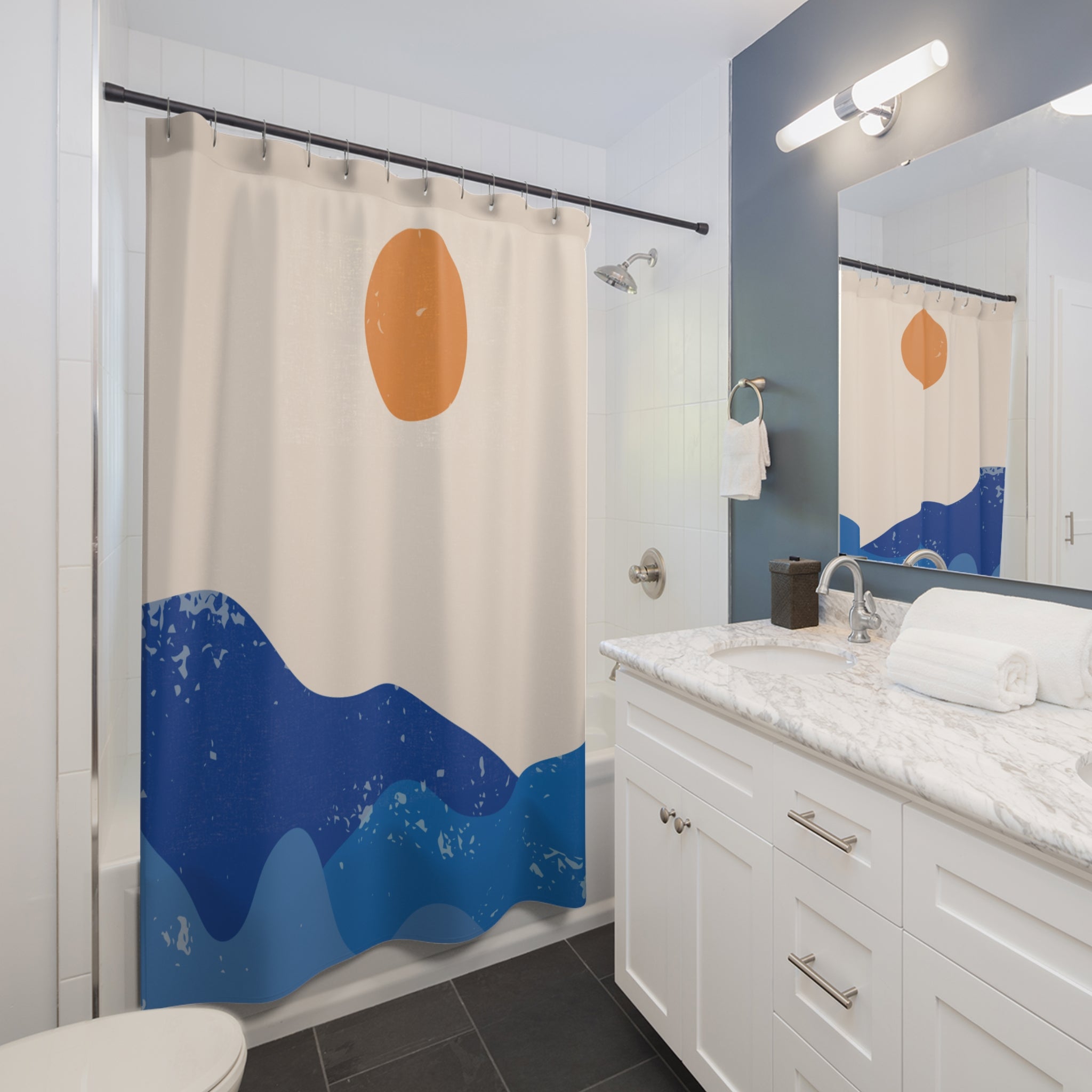 Abstract Coastal Wave Shower Curtain Gift: Minimalist Serenity for Tranquil Homes