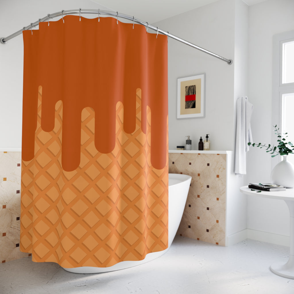 Waffle Cone Caramel Drip Shower Curtain Gift: Sweet Novelty for Foodie Homes
