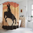 Western Sunset Bucking Bronc Shower Curtain Gift: Dramatic Rodeo Art for Rustic Homes