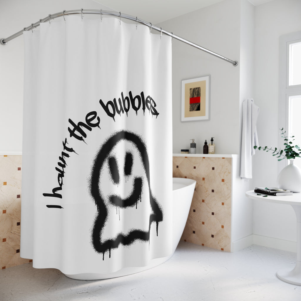 "I Haunt the Bubbles" Ghost Shower Curtain Gift: Spooky Fun for Playful Homes
