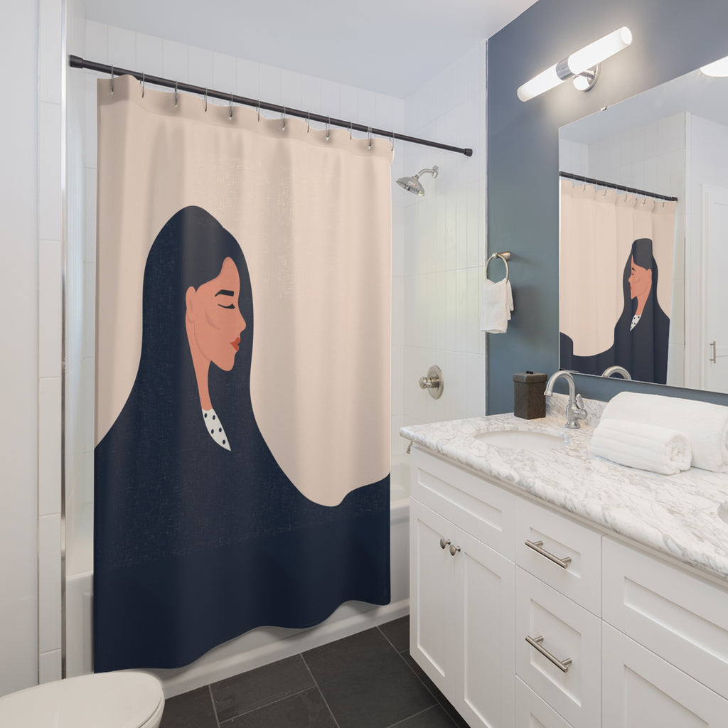"Flowing Grace" Minimalist Woman Shower Curtain Gift: Serene Art for Contemplative Spaces