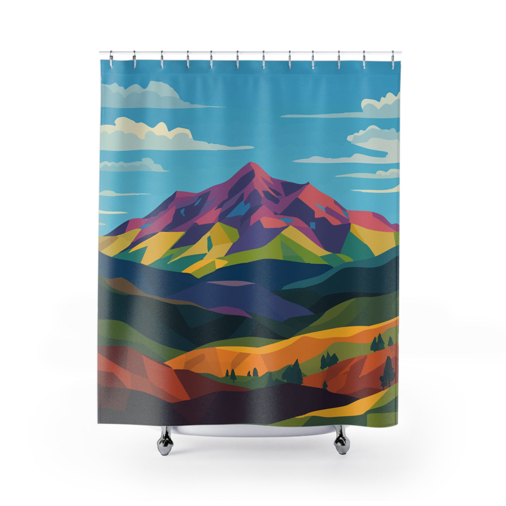 Geometric Mountain Landscape Shower Curtain Gift: Cubist Nature for Modern Homes