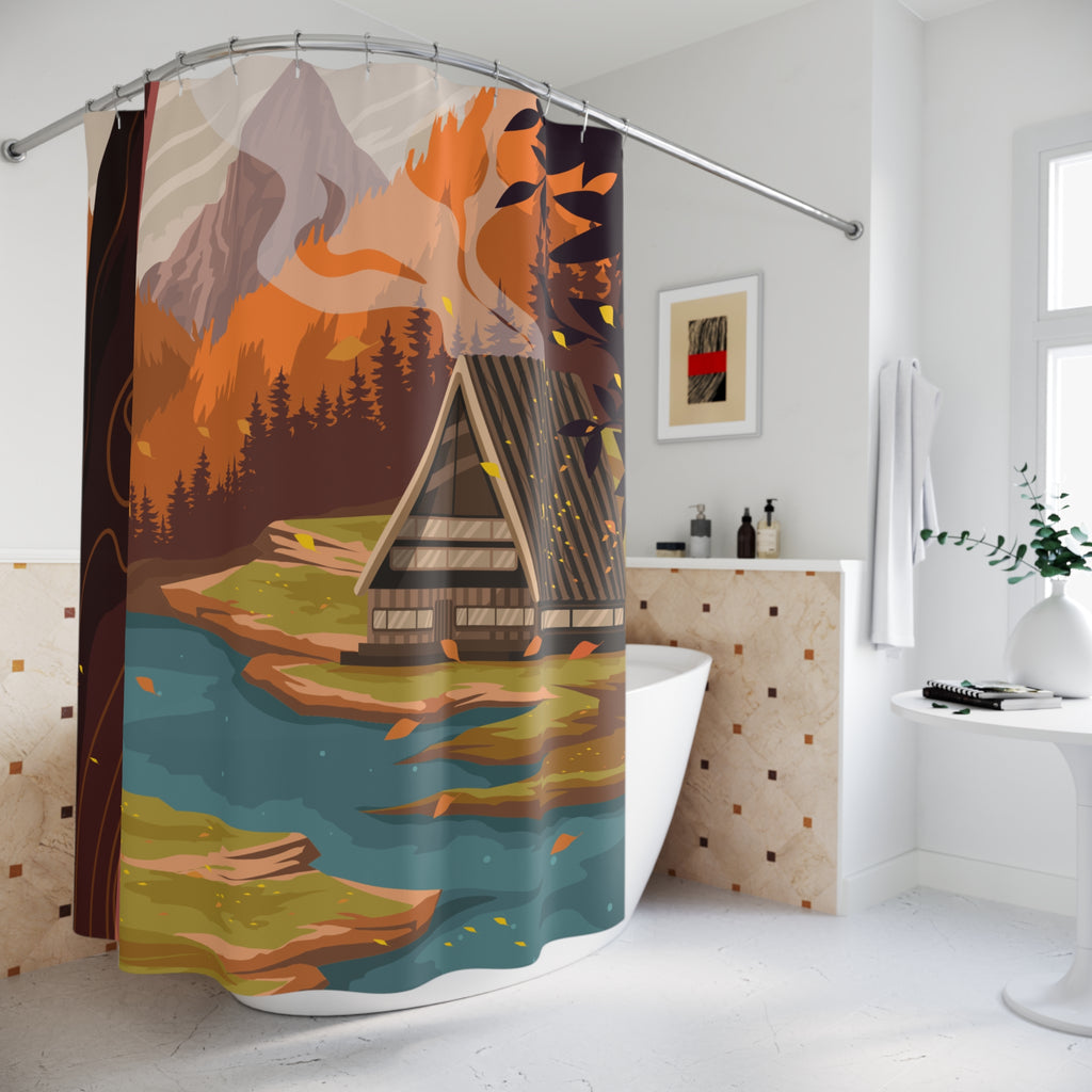 Scenic Autumn A-Frame Cabin Retreat Shower Curtain Gift: Cozy Fall for Nature Escapes