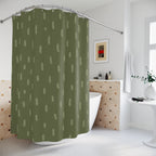 Olive Green Dash Print Shower Curtain Gift: Organic Serenity for Earthy Homes