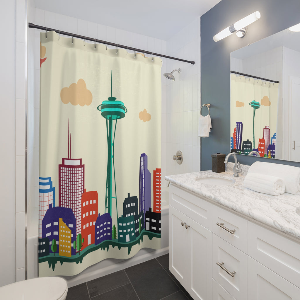 Retro Seattle Cityscape Shower Curtain Gift: Pop Art Energy for Urban Homes