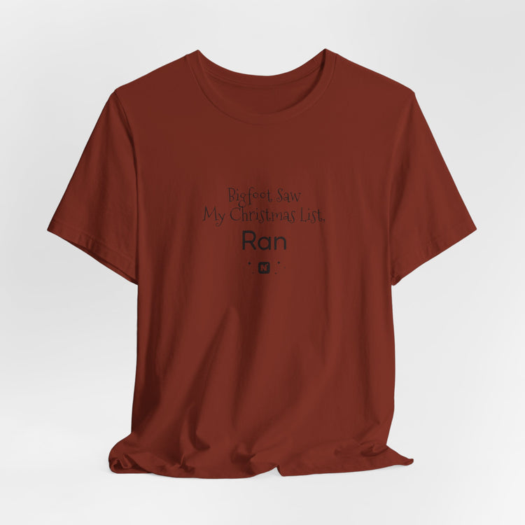 Bigfoot Christmas List T-shirt in heather-peach – original NewGiftDay design