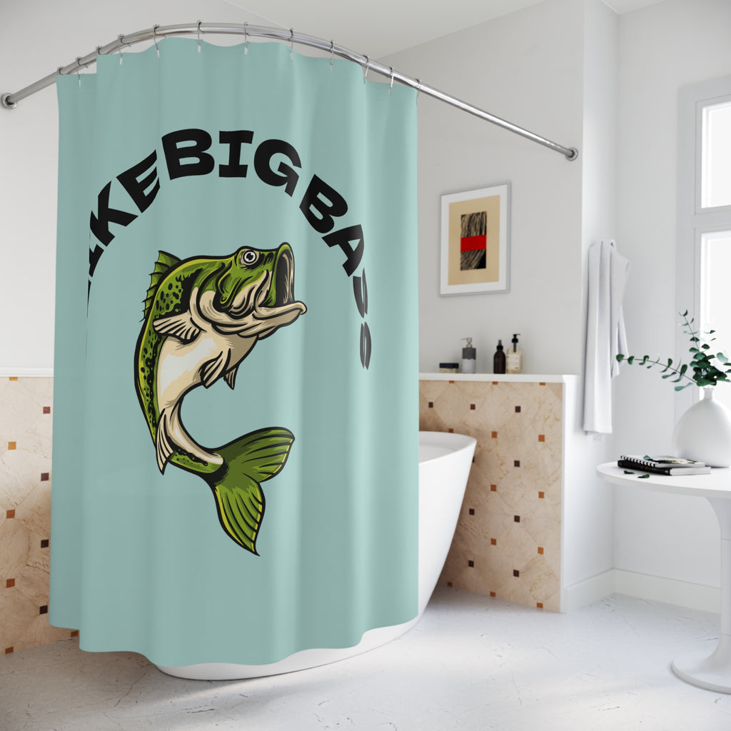 "I Like Big Bass" Slogan Shower Curtain Gift: Witty Fishing Humor for Lake Homes