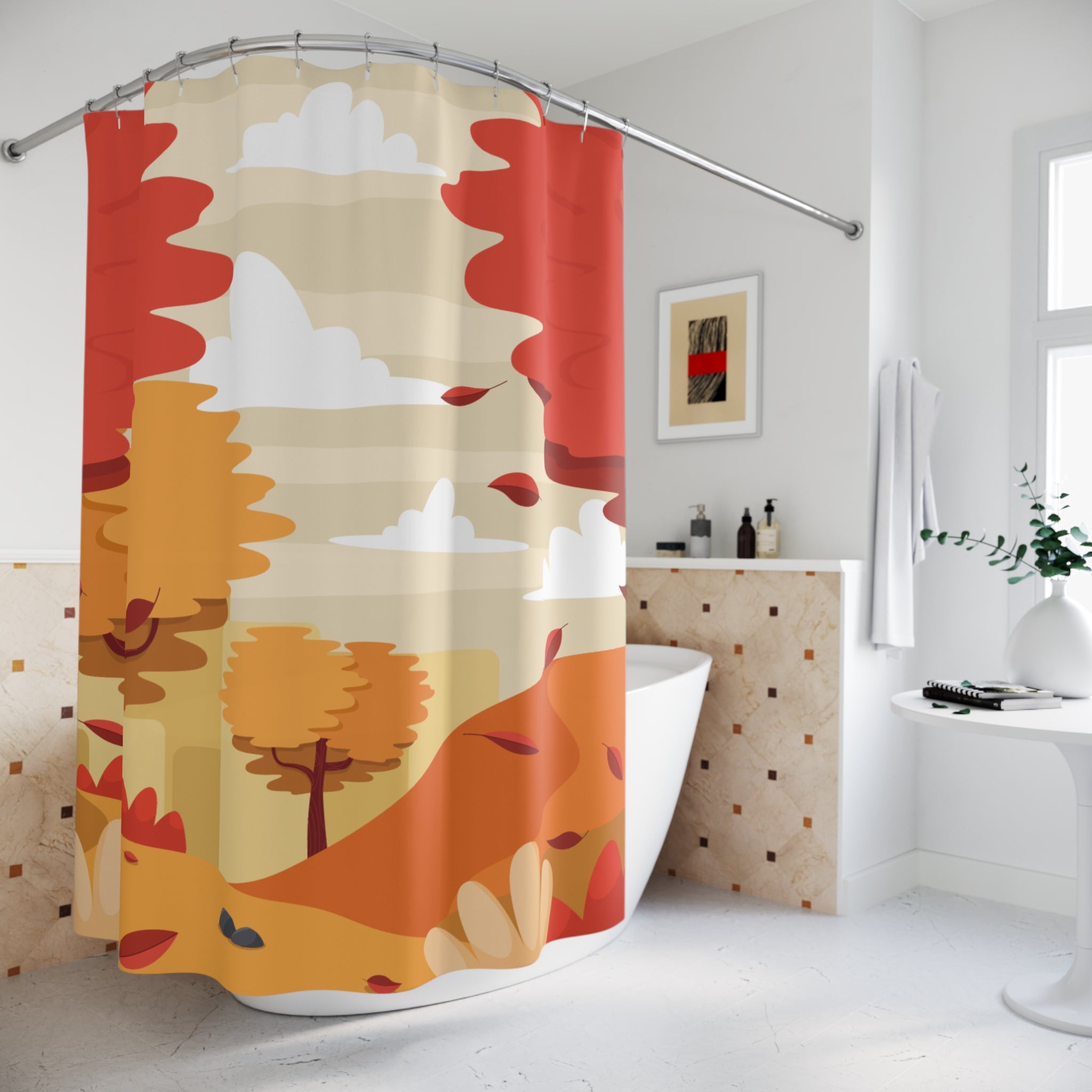 Picturesque Autumn Hills Landscape Shower Curtain Gift: Scenic Fall for Cozy Homes