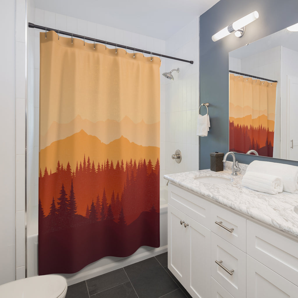 Minimalist Autumn Mountain Forest Shower Curtain Gift: Serene Fall for Tranquil Homes