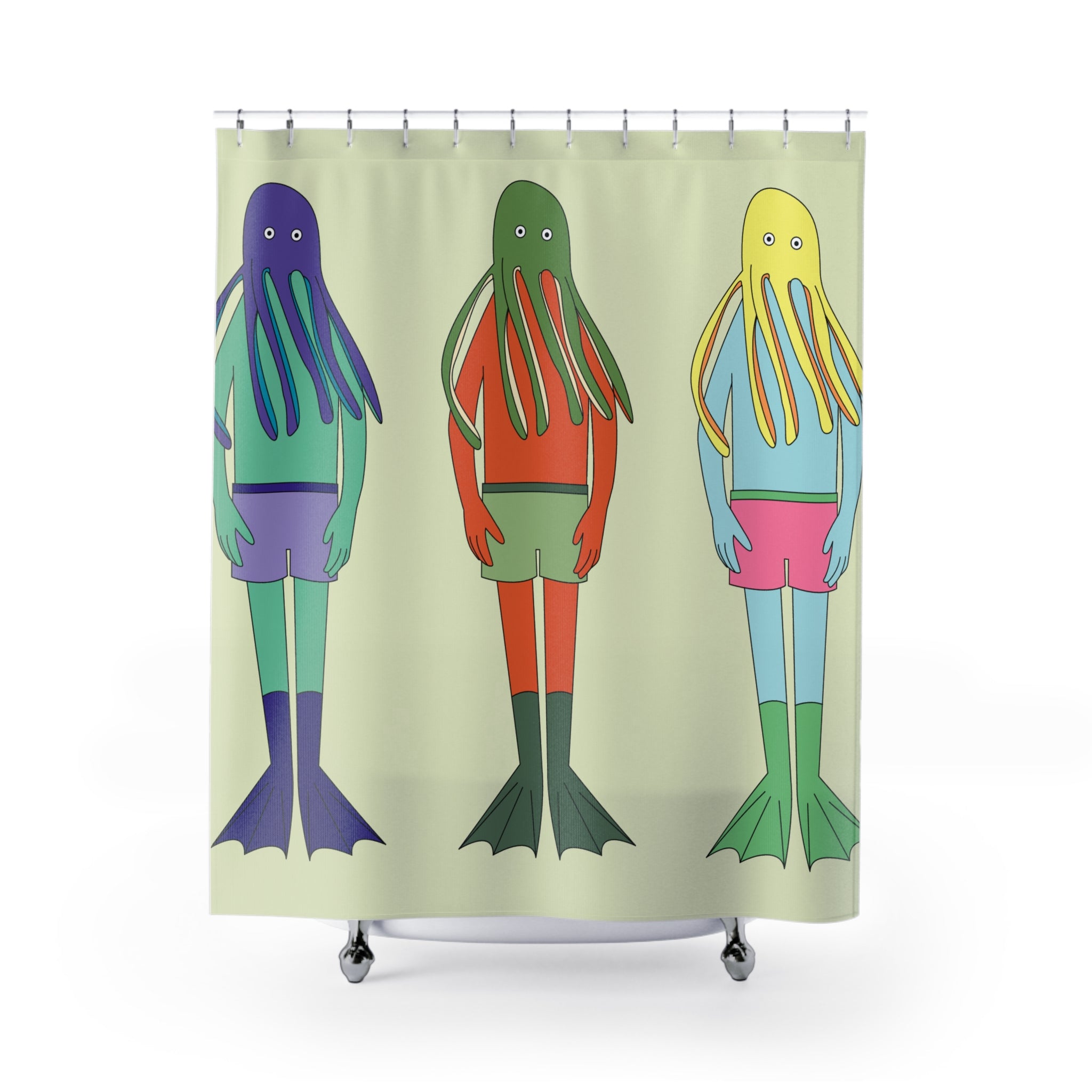 Quirky Octopus Swimmer Trio Shower Curtain Gift: Whimsical Ocean Art for Playful Homes