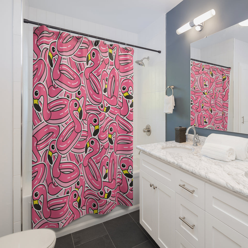 Pink Flamingo Pool Float Shower Curtain Gift: Tropical Fun for Whimsical Homes