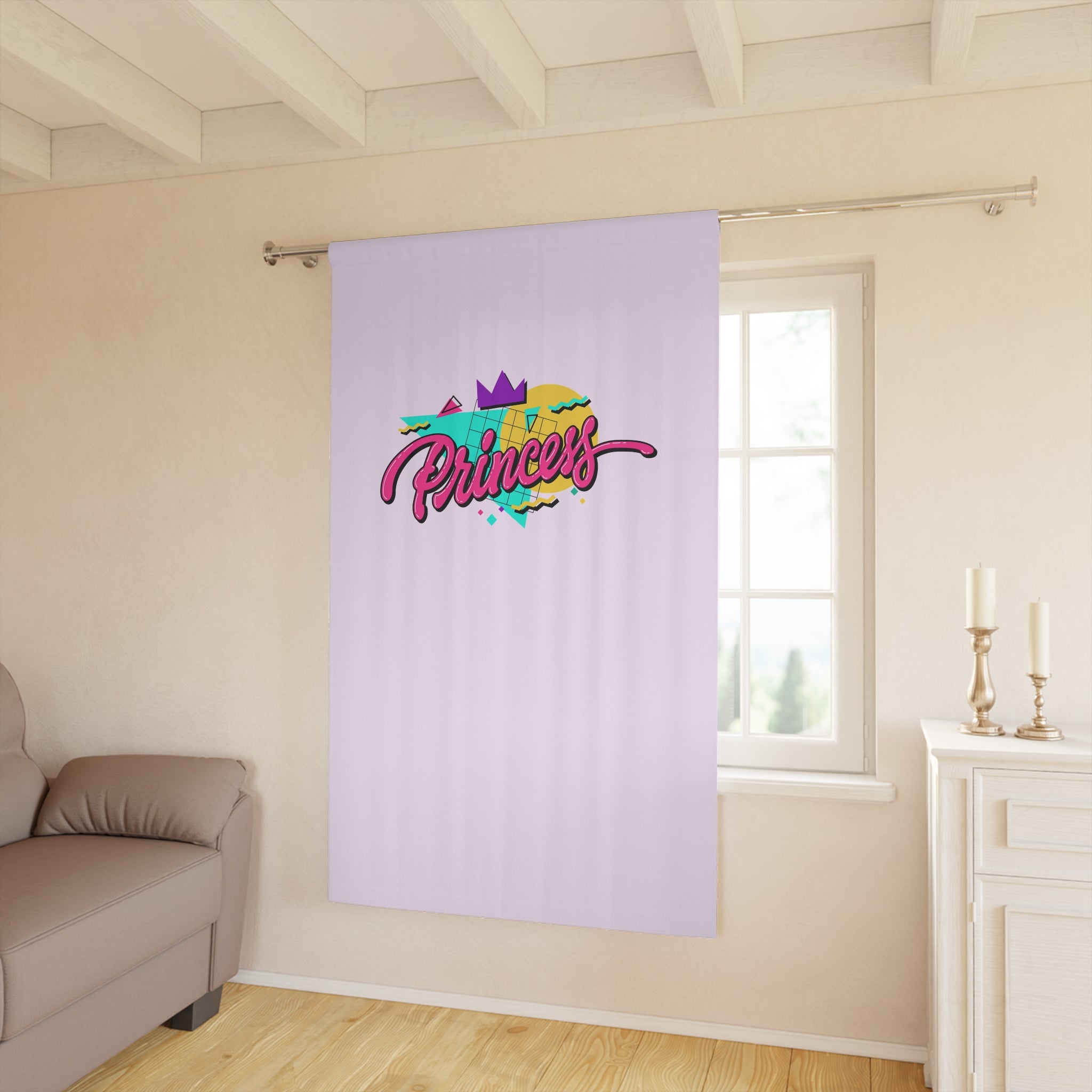 90s Style Princess Geometric Design On Soft Pink Blackout Window Curtain