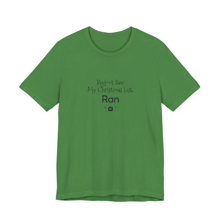 Bigfoot Christmas List T-shirt in leaf – original NewGiftDay design