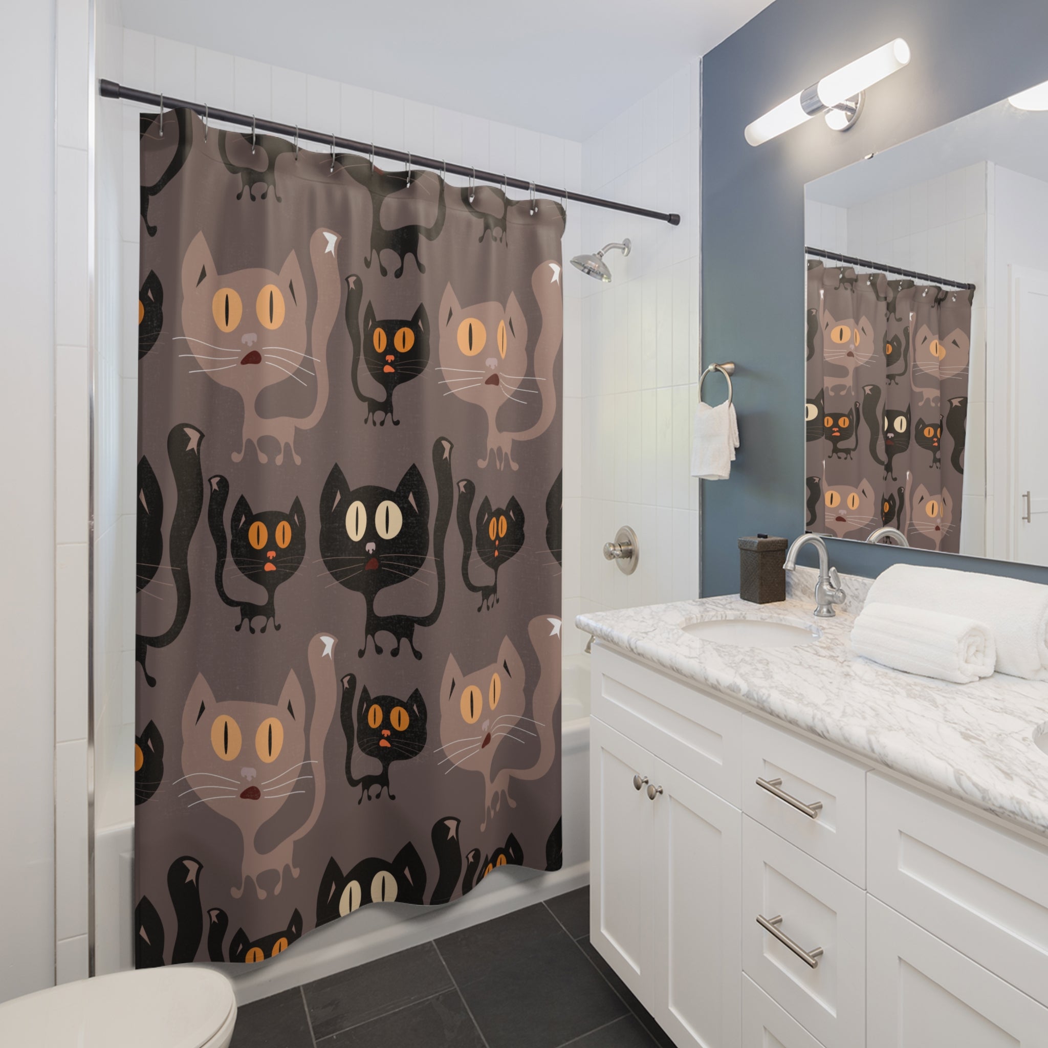 Whimsical Black Cat Pattern Shower Curtain Gift: Cozy Feline Charm for Pet Lovers
