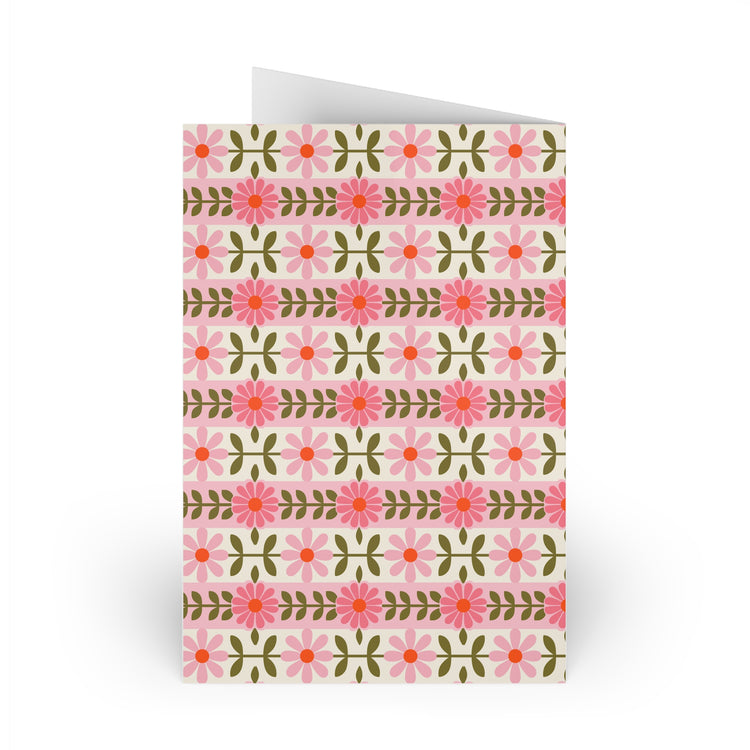 Retro Daisy Bloomss (1 or 10-pcs) greeting card in white – original NewGiftDay design