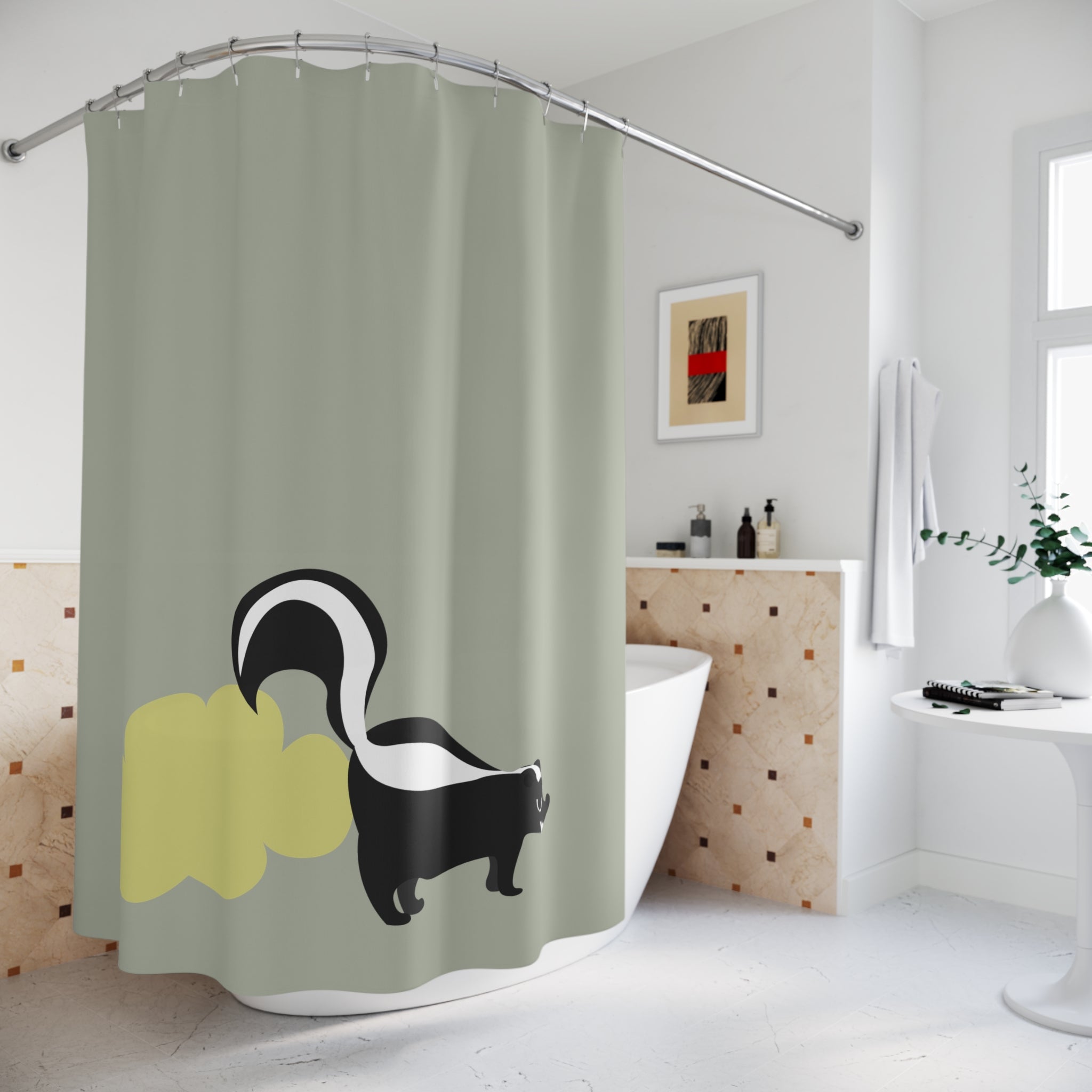 Skunk Spray Bathroom Humor Shower Curtain Gift: Witty Graphic for Bold Spaces