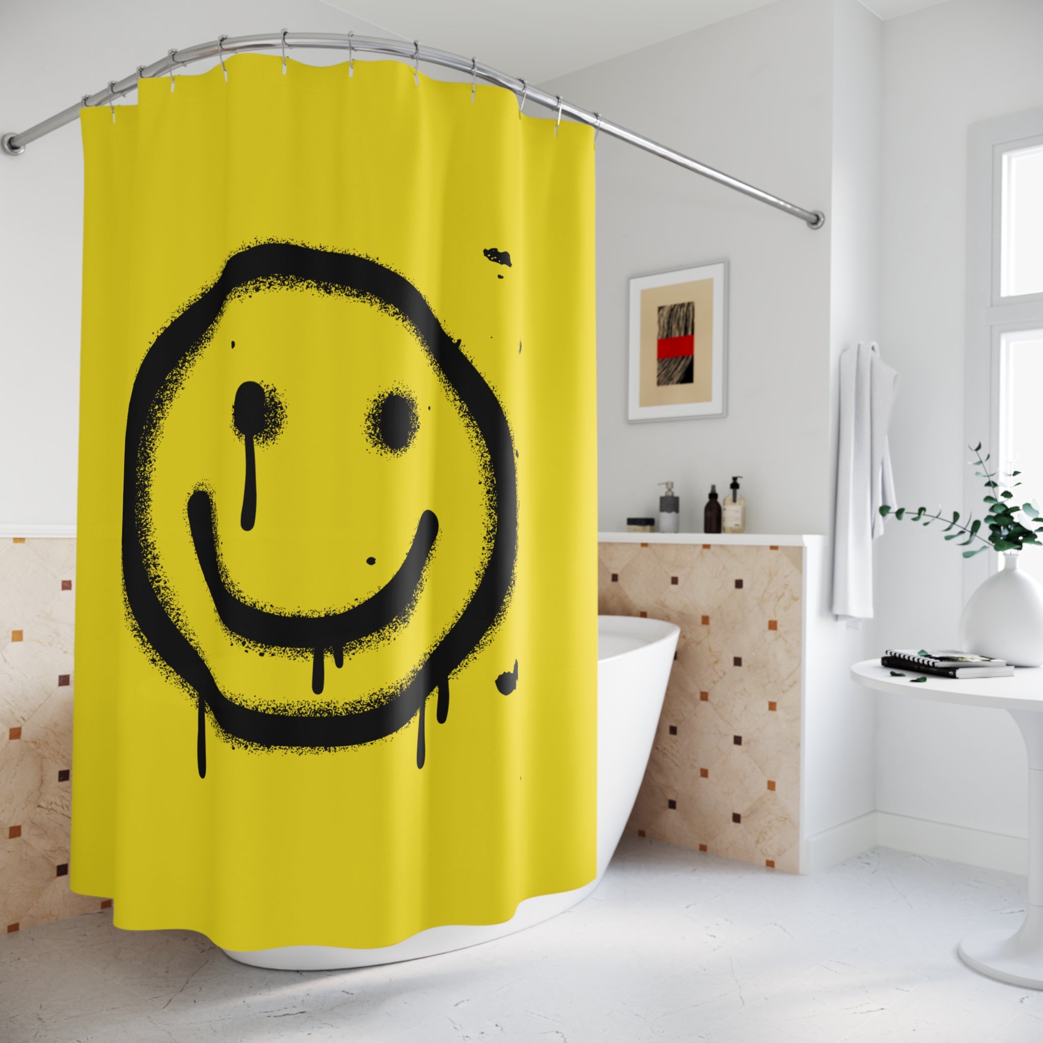 Graffiti Drip Smiley Face Shower Curtain Gift: Urban Art for Edgy Homes